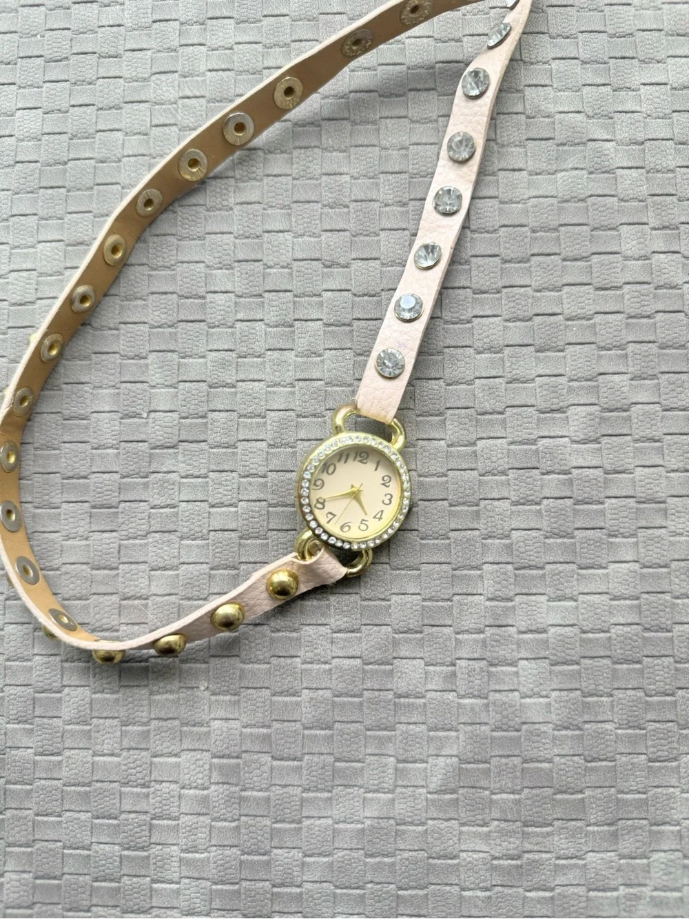 Vintage Pink Wrap Watch Bracelet with Gold Accents